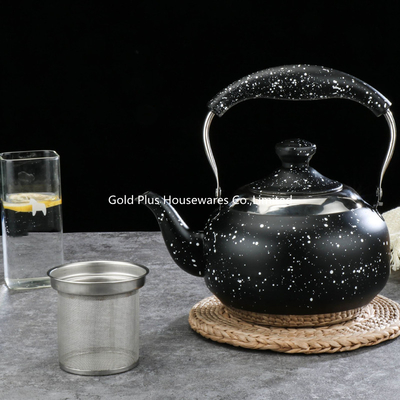 1L Stovetop Stainless Steel Tea Pot Black Color Loop Handle Kongfu